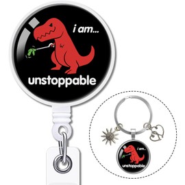 YAZMEEN Funny T-Rex Retractable Badge Reel and Keychain Set I'm Unstoppable ID Badge Holder with Alligator Clip Funny Occupational Therapy Appreciation Gifts for Office Worker Nurse Doctor Teacher