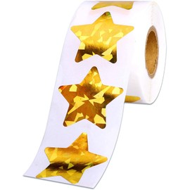 1.5" Large Holographic Gold Star Stickers for Kids Reward, 500 Pcs Foil Star Metallic Stickers Roll for Behavior Chart, Student Planner and School Classroom Teacher Supplies