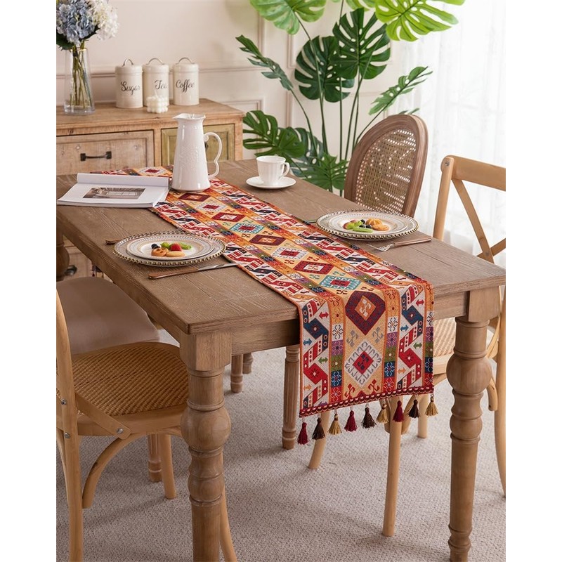 Clothfuna Runner per tavolo da pranzo in stile bohémien, runner