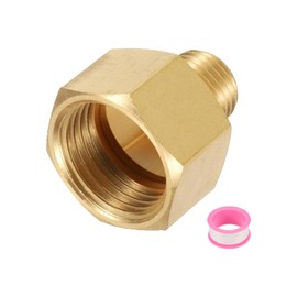 sourcing map Brass Pipe Fitting, 1/2" G Female × 1/4" NPT Male Brass Hex Nipple Pipe Fitting Connector, 1/2" to 1/4" Female Pipe Fitting Adapter with PTFE, Gold Tone