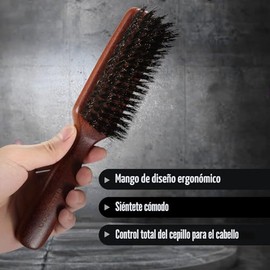 Cepillo para cabello de hombre, cerdas de jabalí para cabello fino, normal y delgado, cepillo de cerdas de jabalí para añadir brillo, mejorar la textu