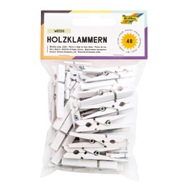 folia 2293 Wooden Pegs, White, Pack of 48, Assorted in 3 Sizes, Ideal for Notes, Decorations and Photo Linen