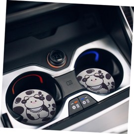 Zerodeko 2pcs Cow Print Car Cup Coasters Non Slip Imitation Mats Fit for Cup Holders Stylish Car Interior Accessories for Women Aesthetic Decor