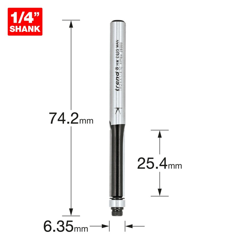 Trend Trade Guided Trimmer, 1/4 Inch Shank, 6.3mm Cut Diameter