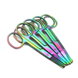 OdontoMed2011 Set of 10 Multi Titanium Color Rainbow Safety Nose Mustache Scissor 3.5" Straight & Curved Stainless Steel ODM