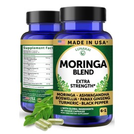 Lunakai USA Made Pure Moringa Capsules – Advanced Moringa Leaf Extract Supplement with Ashwagandha, Boswellia, Ginseng & Turmeric, 60ct