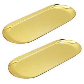 Stainless Steel Decorative Tray, Jewellery Tray, Pack of 2, 30 x 12 cm, Gold Oval Dressing Table Tray, Small Cosmetic Tray, Towel Holder, Jewellery Tray for Kitchen, Bathroom, Washbasin, Office