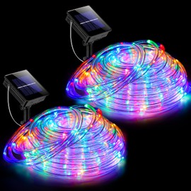 XmasBokeh 2 Pack Solar String Lights, Total 66Ft 270 LED Solar Powered Rope Lights Waterproof, 8 Modes Fairy Lights for Garden Patio Backyard Camp Trampoline Tree Party, Multicolor