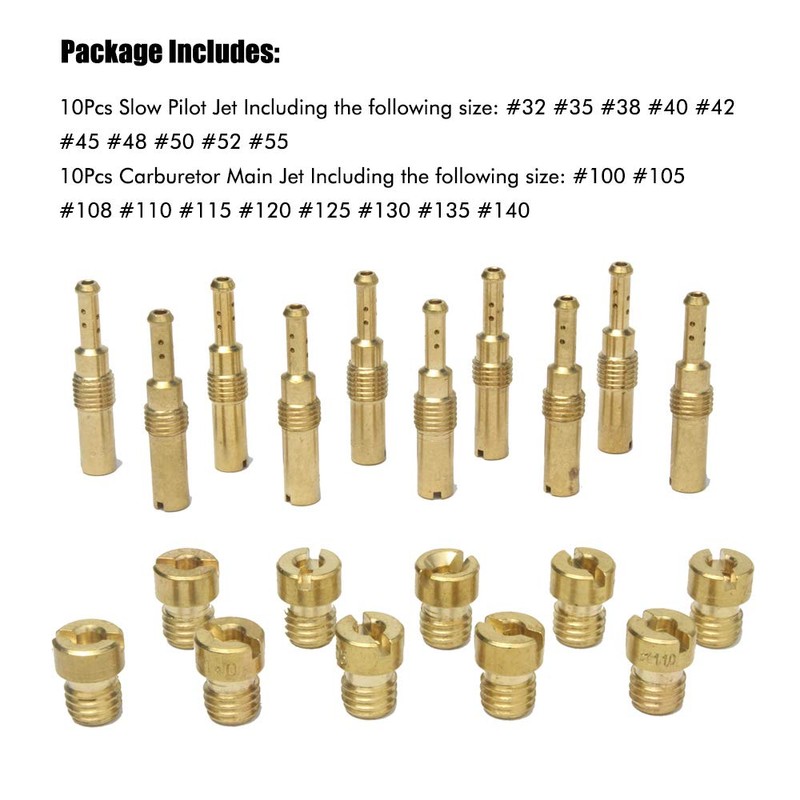 20pcs Jets kit - 10Pcs Carburetor Main Jets and 10Pcs