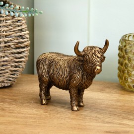 Darthome 12cm Bronze Highland Cow Ornament Small Resin Decorative Sculpture Figure Animal