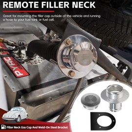17-2530 Aluminum Remote Fuel Tank Filler Neck with Gas Cap & Weld-On Steel Bracket, fits 2-inch Filler Hose, 2.00 Inch Remote Fuel Cell Filler - Straight Fuel Filler Neck