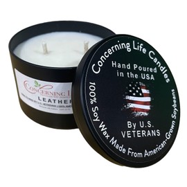 Scented Candle - Hand Poured by US Veterans - American Grown 100% Soy – Candles Scented for Men & Women – 6.5oz Clean Burning Cotton Wicks – U.S. Veteran Owned Small Business (Leather)