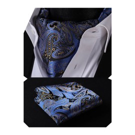 HISDERN Men's Tie Scarf Wedding Dot Neckerchief Paisley Business Ascot Tie and Pocket Square Set, Blue Yellow