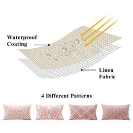 Artscope Set of 4 Waterproof Cushion Covers 30x50cm Farmhouse Geometric Square Pillow Cases for Couch Patio Furniture Balcony Garden Outdoor Decoration（Geometry40-Pink）