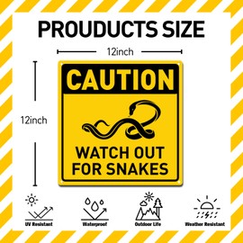 BTHUKO Safety Sign 12x12 inch, Danger Sign Watch Out for Snakes Wall Art Warning Caution Tin Signs Metal Road Yard Decor