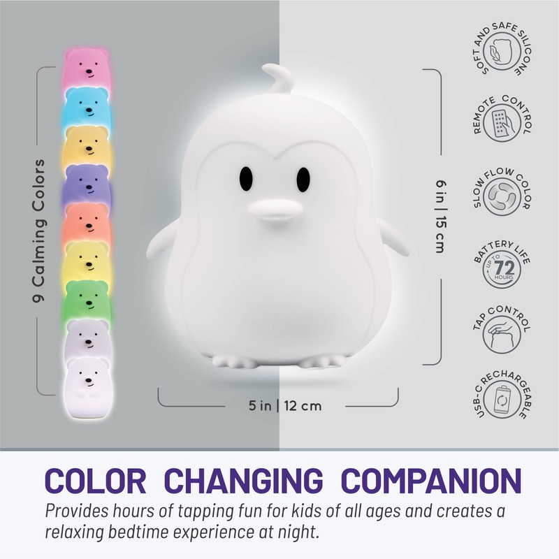 Lumipets Penguin Silicone Night Light, Color Changing Lamp for Kids