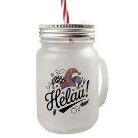 speecheese Carnival Mason Jar with Handle Drinking Glass with Lid with Helau Jester Hat Funny Party Glass for Celebrating Carnivalists