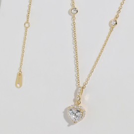 Meissa Heart Necklace for Women Mother's Day Birthstone Designed Charm Necklace for Friend Wife, Minimalist Heart Shape Zirconia Pendant with Sterling Silver Chain, Dainty Jewelry for Wedding - Gold