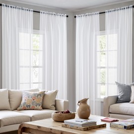 MIULEE Set of 4 Voile Curtains, Transparent Voile Polyester, Rod Pocket, Transparent Living Room, Airy Decorative Curtain for Bedroom, White, 140 x 225 cm (W x H), Rod Pocket