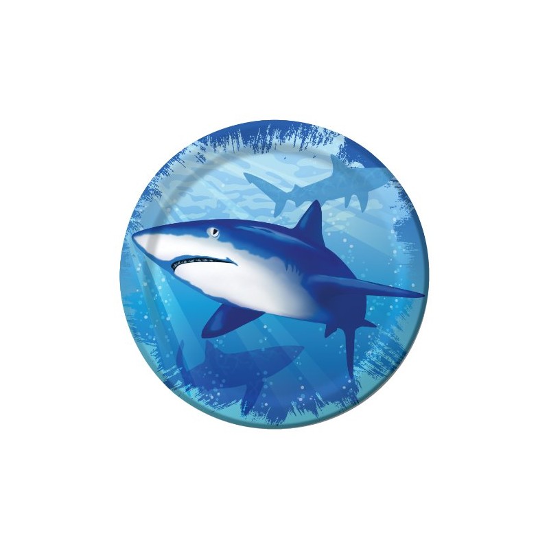 8-Count Round Paper Dessert Plates, Shark Splash