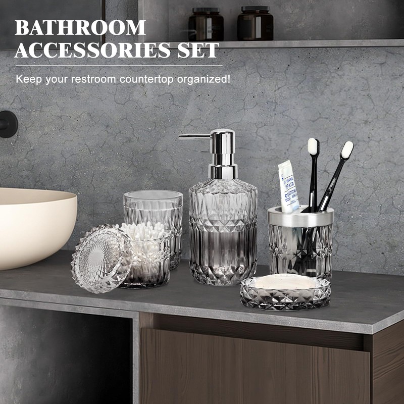 Ulable Bathroom Accessories Set, 5Pcs Bathroom Soap Dispenser Set, Glass