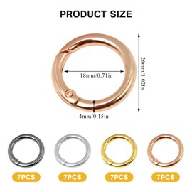 Sixfolo Round Carabiner Hooks Pack of 28 Carabiner Round Small 27 mm Spring O-Ring Carabiner Rings Made of Zinc Alloy Spring Buckle Clip for DIY Crafts Key Rings and Bags, 4 Colours