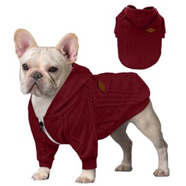 meioro Zipper Hooded Dog Sweater Pet Clothing Dog Cat Clothes Cute Pet Clothing Warm Hooded Winter Warm Puppy French Bulldog Pug (S, Red)