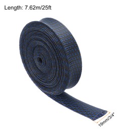 Rebower 25ft PET Expandable Wire Loom 3/4 Inch, PET Braided Wire Sleeving Cable Management Sleeve Tubing [for Audio Video Home Office Cord Protector]-Black, Blue