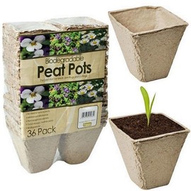 Pack of 36 Biodegradable Square Peat Pots