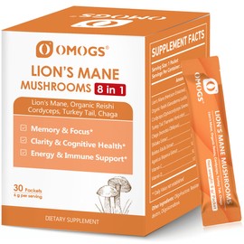 OMOGS Organic Mushroom Complex Extract Powder Blend Lion's Mane, Reishi, Chaga, Cordyceps, Turkey Tail, Support Cognition, Clarity, Focus & Mood, Brain Health, 30 Servings