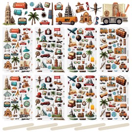 WANDIC 16 Sheets Rub On Transfer Sticker, Tourism Theme Transfer Decals Architecture Luggage DIY Scrapbook Stickers for Greeting Cards Gift Wrapping Decoration