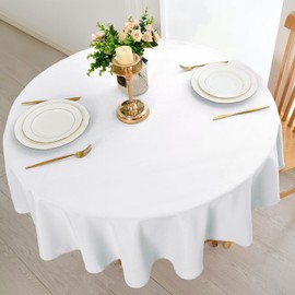DWCN Table Cloth Wipe Clean Tablecloth White Round Tablecloth 140cm Outdoor table cloth Wipeable Tablecloths Waterproof Tablecloth
