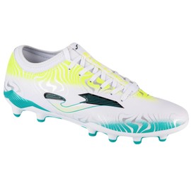 Joma - Football Boots Evolution Cup FG - Sizes: 8 - Professional Soccer Cleats - Microfiber Upper, Chrome Sole, Heel Reinforcement, and Sock-Like Fit - Colors: White Turquoise