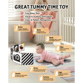 Tummy Time Toys, High Contrast Baby Book with Mirror & Teether, Black and White Infant Books, 0-6-12 Months Soft Book for Newborn, Sensory Books, Tummy Time Car Seat Toys 0-6 Month Boy Girl Gift