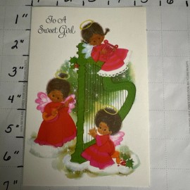 Vintage Merry Christmas Beautiful Unique Black African Girl Child Angel Baby