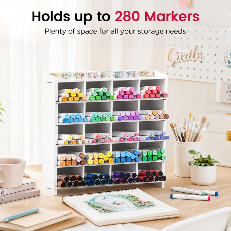 SANFURNEY Marker Organizer, 20 Compartments Vertical Pen Storage