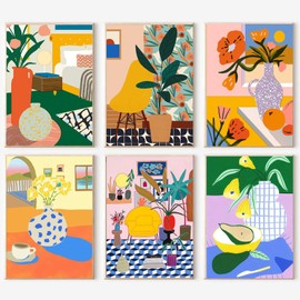 LOITTAINUE Paint by Numbers for Adults, 6-Piece Paint by Numbers Kit with Canvas, Brushes and Acrylic Paint, DIY Painting by Numbers Set for Children and Beginners, Home Decoration Gift, 20 x 30 cm