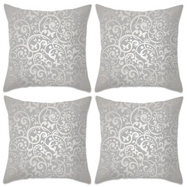 Betadistor Throw Pillow Covers 18 x 18 inch Silver Floral Cushion Covers 45cm x 45cm Soft Polyester Square Throw Pillow Case for Living Room Sofa Couch Bed Set of 4, Silver Floral, 505-0104