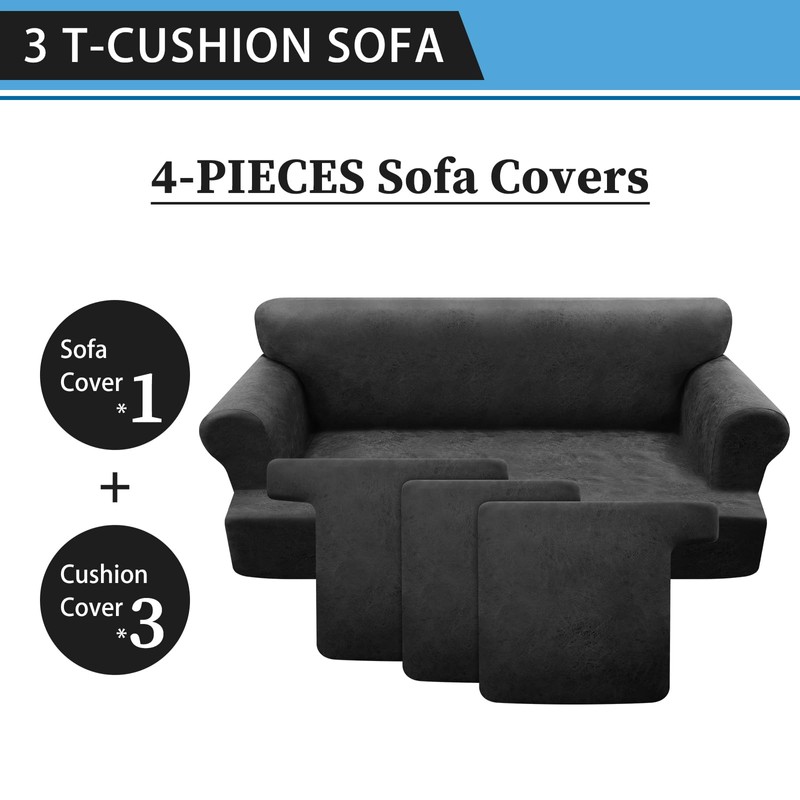 Pfrstuv 4-Piece T Couch Cover - Leather Look Slipcovers for