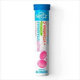 SELTZ Multivitaminas + Vitamina C para Niños, 20 Tabletas Efervescentes Sabor Frambuesa