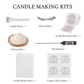 DARJEN 2LB Soy Wax Candle Making Kit Supplies for Beginners - Natural Candle Wax for DIY Candle Making Including Soy Wax Flakes, Cotton Candle Wicks, Wick Stickers, Centering Devices & Sticky Labels