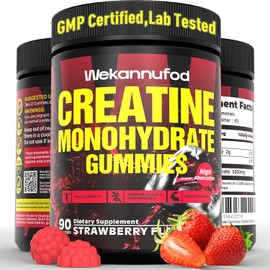 Wekannufod Creatine Monohydrate Gummies for Men & Women,5000MG Creatine Gummy Sugar Free. Boost Focus,Strength, and Endurance, Anti-Melting Formula, Vegan, Gluten-Free, Non-GMO,(Strawberry 90 ct)