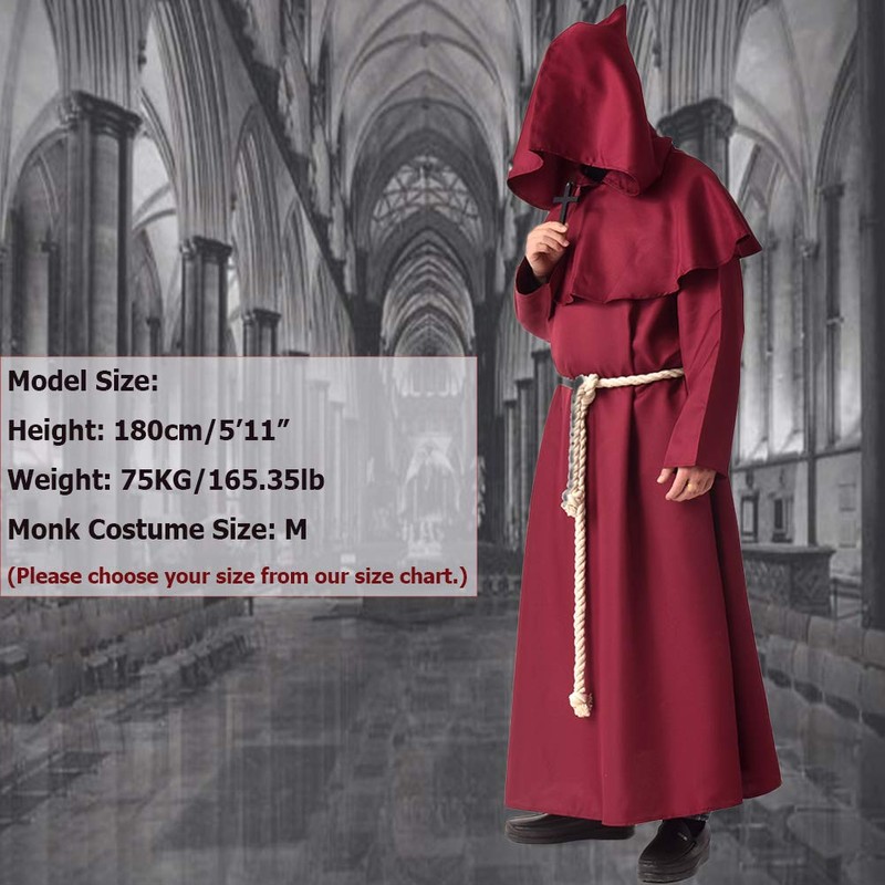 BLESSUME Robe Friar Medieval Renaissance Cowl Hooded Monk Costume, M,