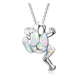 Cute Animal Frog Necklace Pendant Funny Toad Frog White Blue Opal Necklace for Women Men Teen Jewelry Gift, Metal, No Gemstone