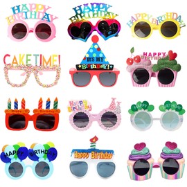 Matomtak 12pcs Happy Birthday Sunglasses, Birthday Glasses, Novelty Funny Photo Booth Props for Happy Birthday Party