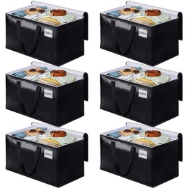 BlissTotes Moving Bags, Heavy Duty Moving Boxes with Zippers Top and Sturdy Handles, Storage Bags for Space Saving and Packing, Collapsible Moving Supplies, Storage Totes (125L, 6-Pack, Black)