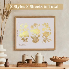 WANDIC 3 Sheets Gold Stamping Rub on Transfers Sticker Gold Flower Theme Decorative Decal Furniture Decorative for Postcard Scrapbooking,15 * 30cm