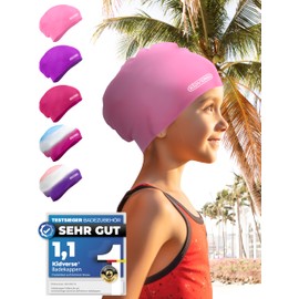 KIDVERSE Swimming Cap for Girls with Long Hair, 6-9 Years, for Children, with Non-Slip Nubs, UV Protection, Tear-Resistant & Waterproof