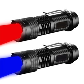 MVIOCS 2 Pack LED Flashlight Mini Flashlight Red Green Blue LED Flashlight with 3 Modes Waterproof Zoomable for Camping Outdoor Night Tasting (Blue and Red)