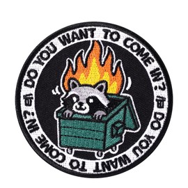 Dumpster Raccoon Funny Patches, Polyester Raccoon Dumpster Fire Embroidery Clothing Clothes Patch Adorable Animals Appliques for Hats Backpacks Jackets & Pet Vest